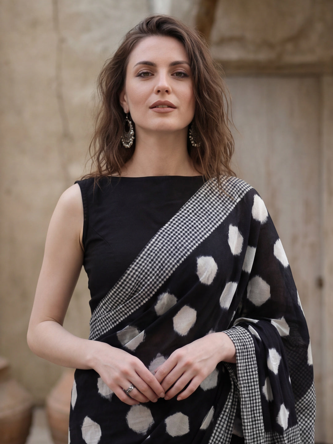 Geometric Printed Pure Cotton Saree With Unstitched Blouse