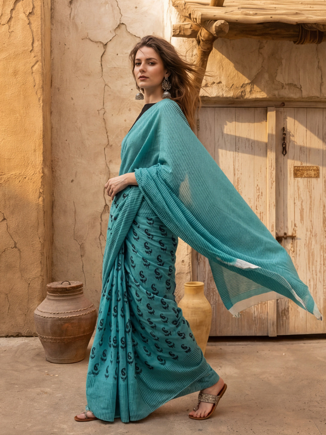 Floral Printed Pure Cotton Saree With Unstitched Blouse