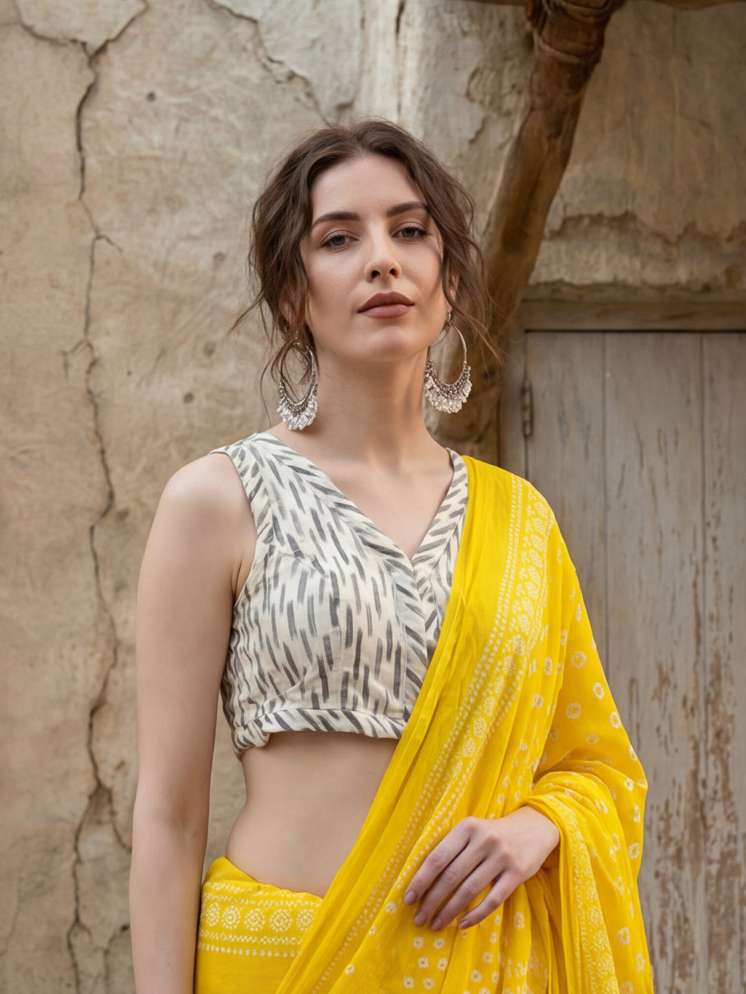Bandhani Printed Pure Cotton Saree With Unstitched Blouse