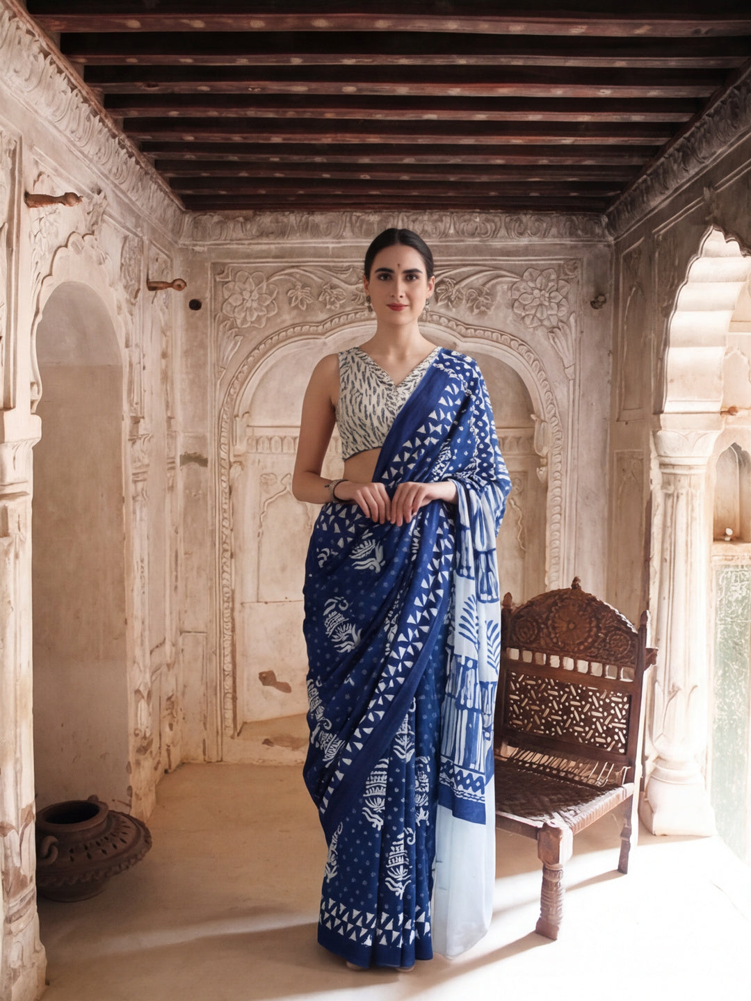 Floral Printed Pure Cotton Saree With Unstitched Blouse