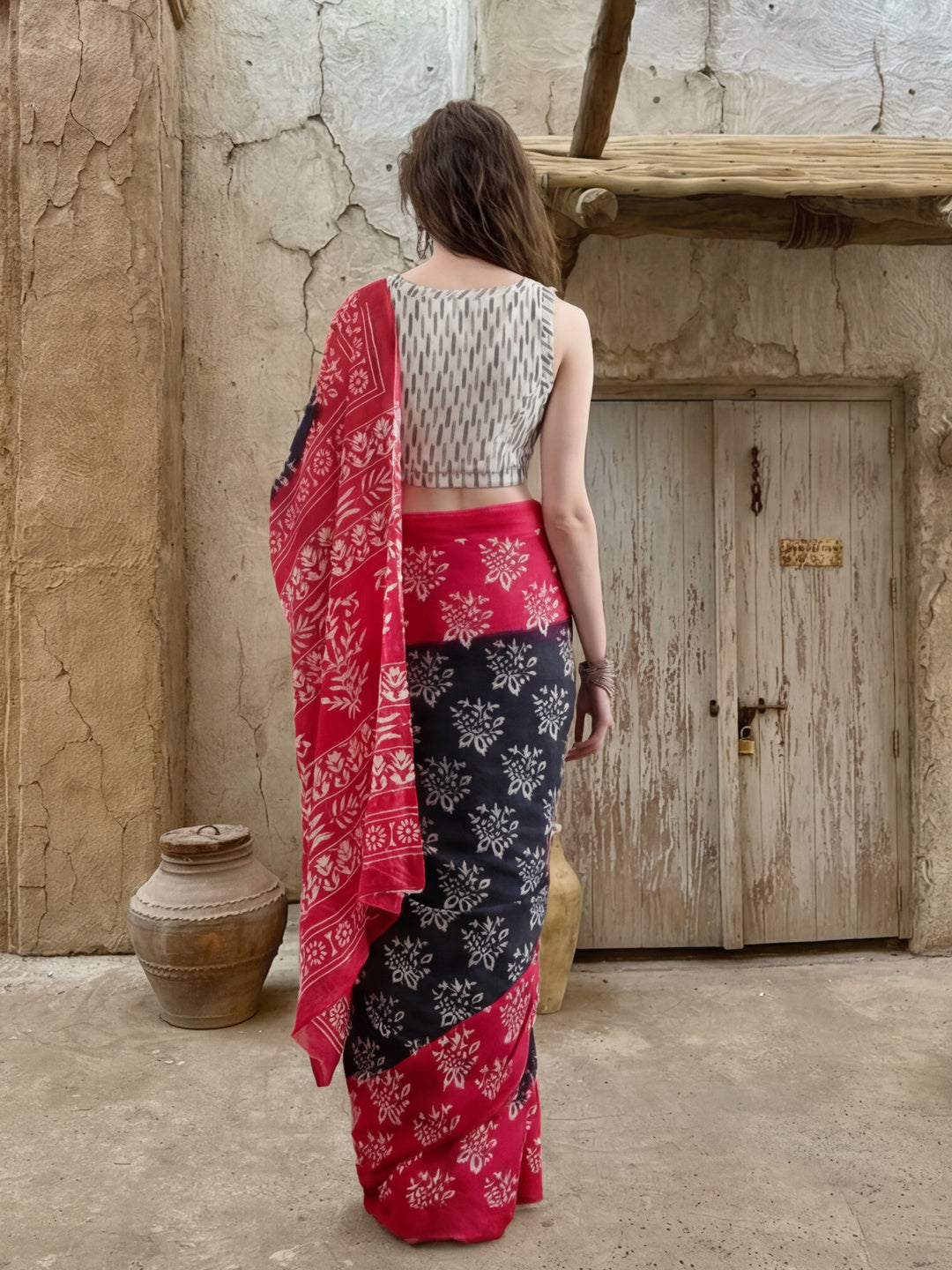 Floral Printed Pure Cotton Saree With Unstitched Blouse