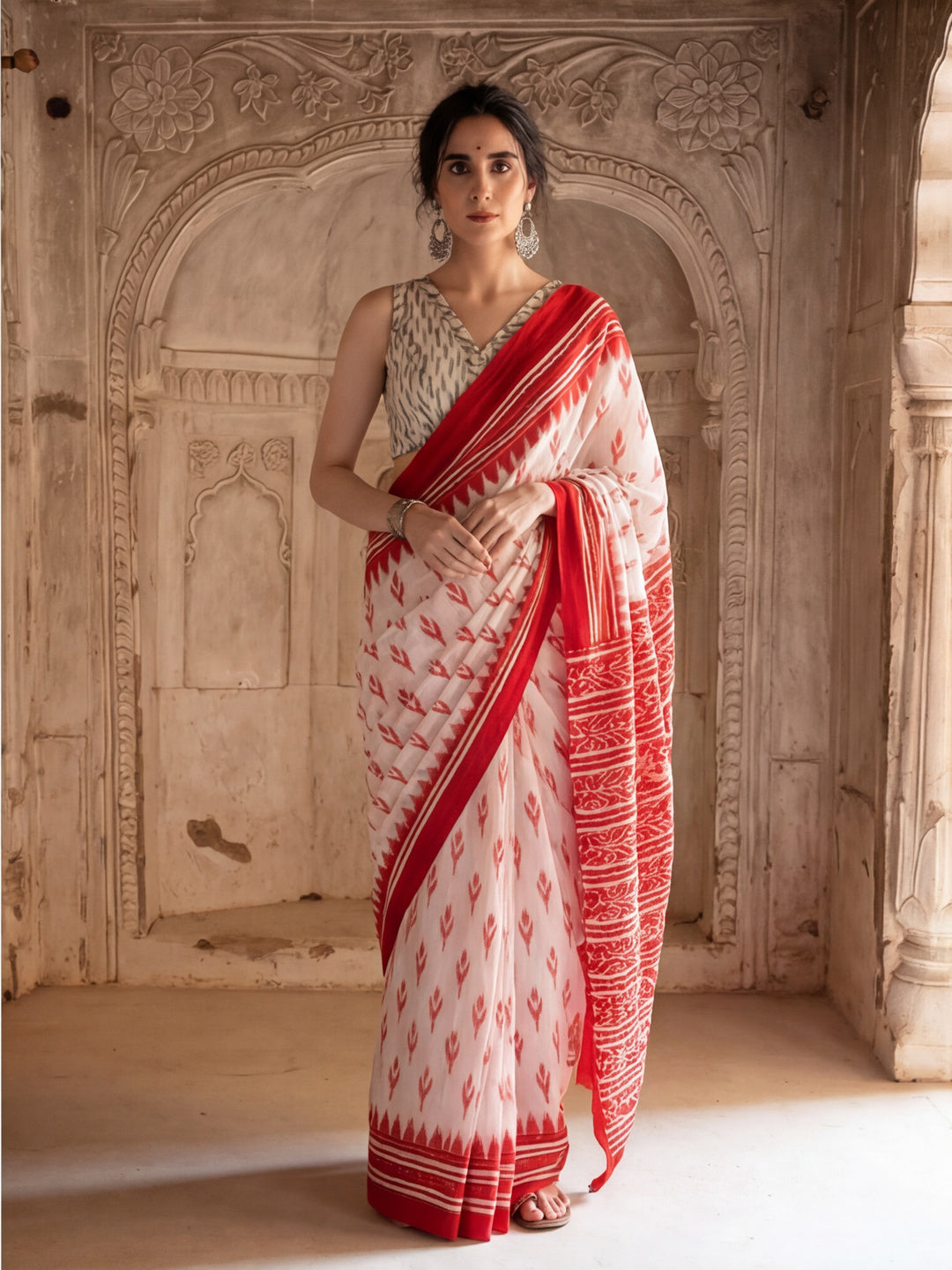 Floral Printed Pure Cotton Saree With Unstitched Blouse