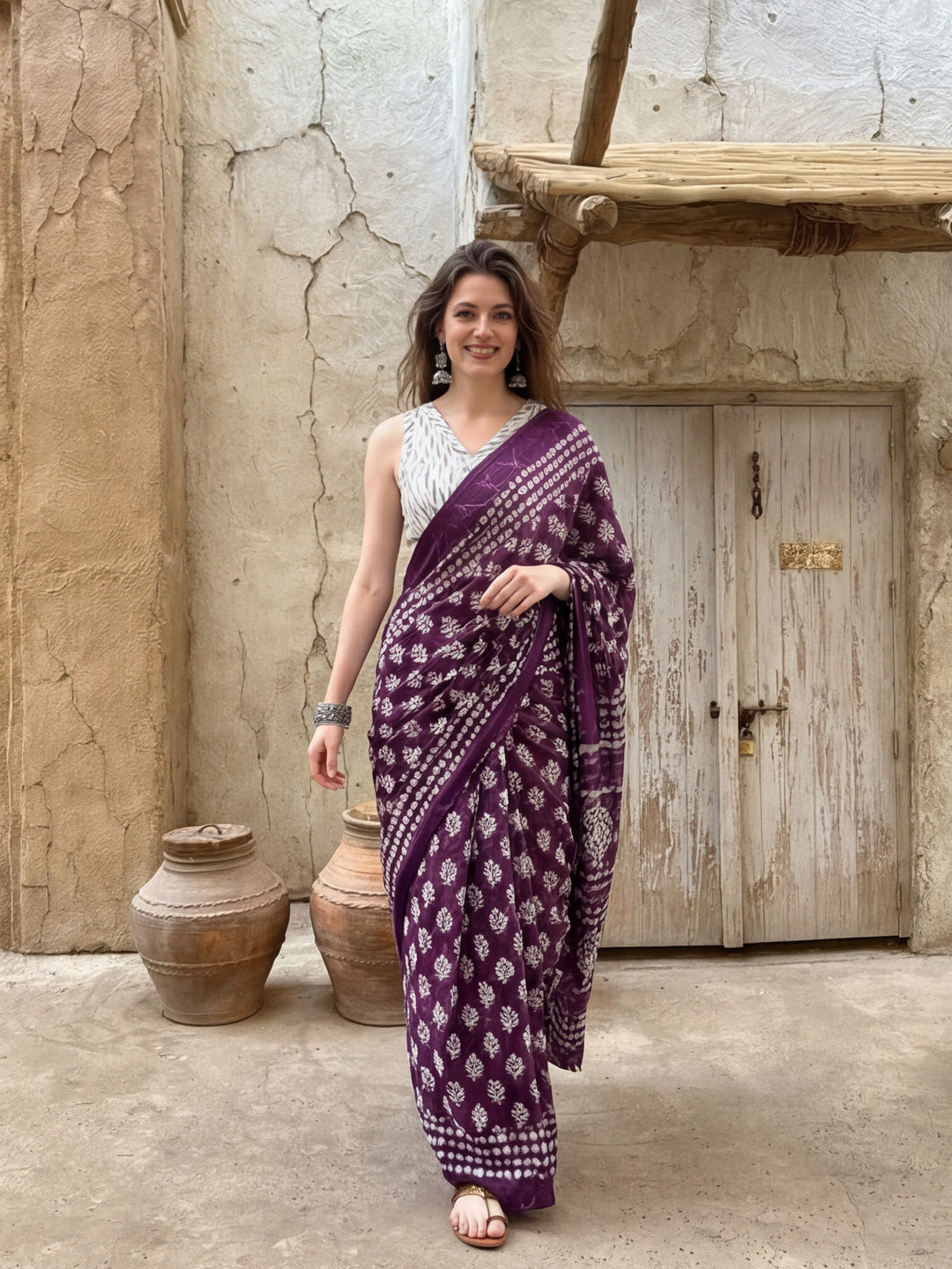 Floral Printed Pure Cotton Saree With Unstitched Blouse
