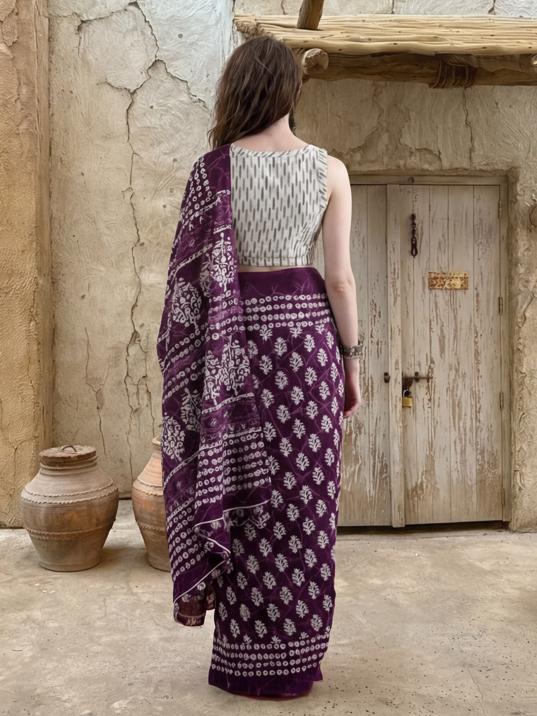 Floral Printed Pure Cotton Saree With Unstitched Blouse