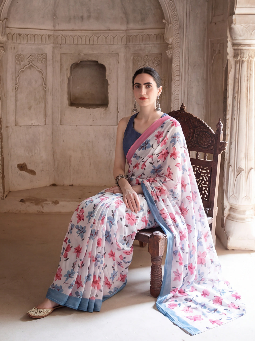 Floral Printed Pure Cotton Saree With Unstitched Blouse