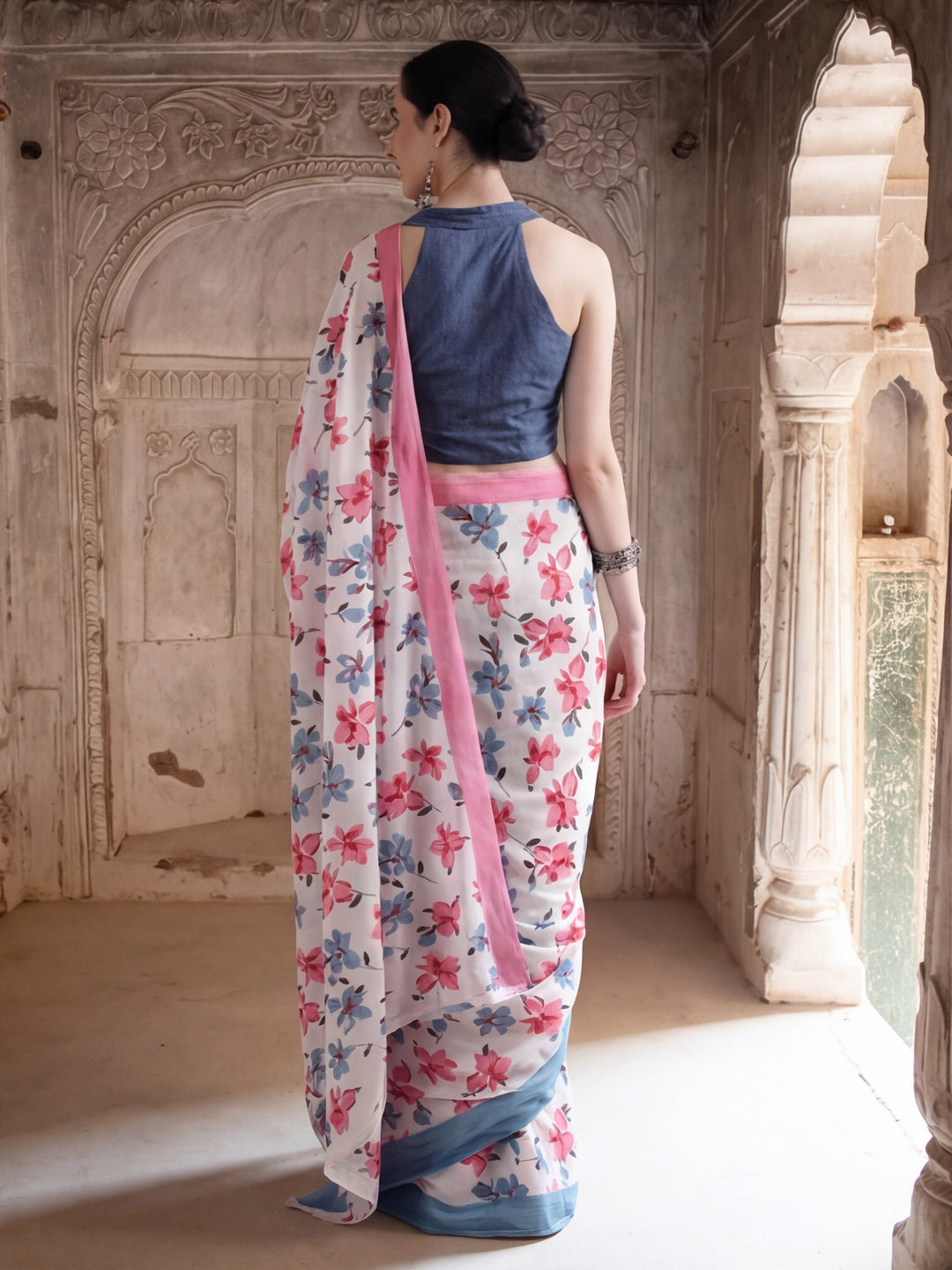 Floral Printed Pure Cotton Saree With Unstitched Blouse