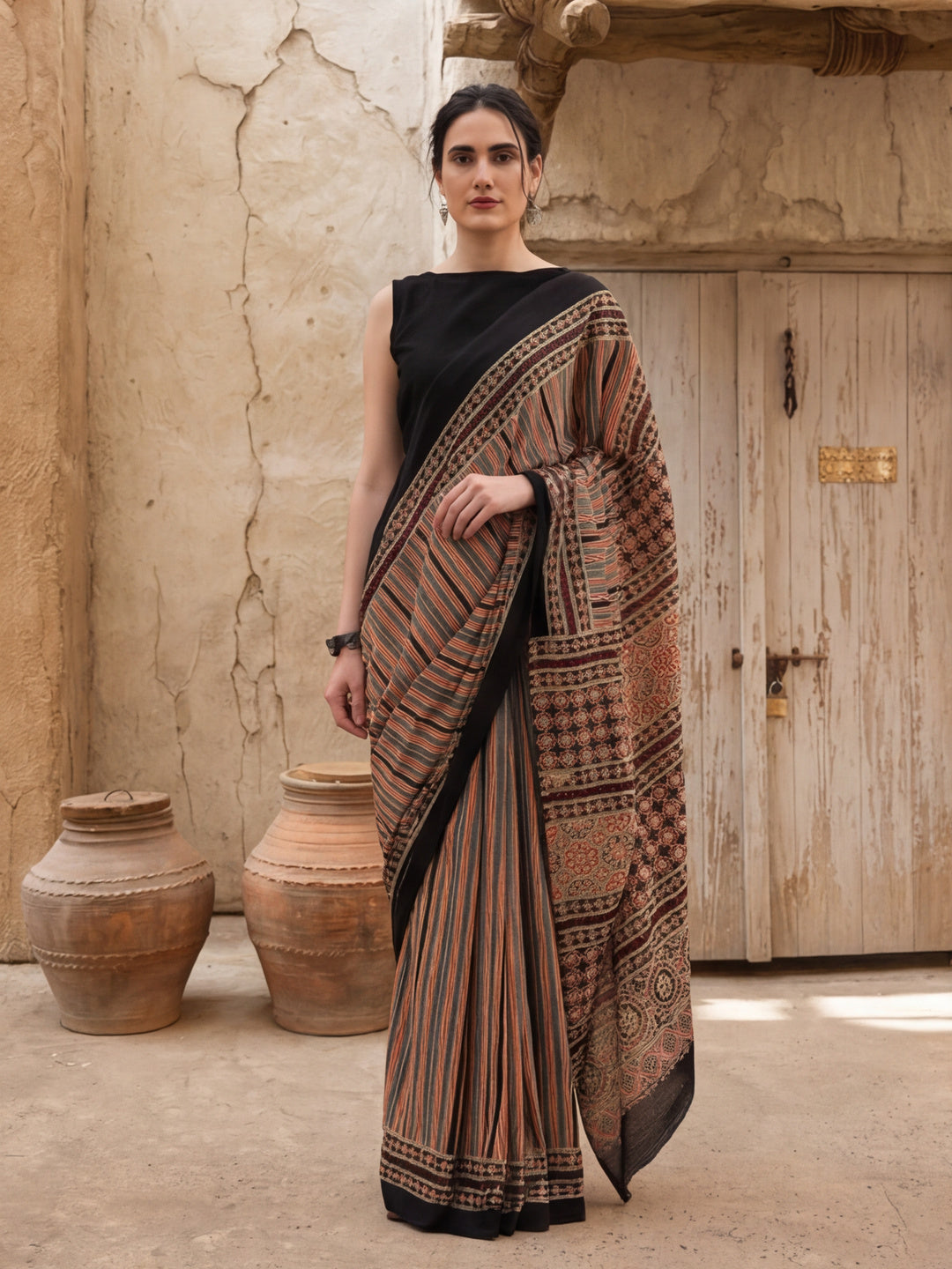 Mulmul Cotton Striped Printed Saree