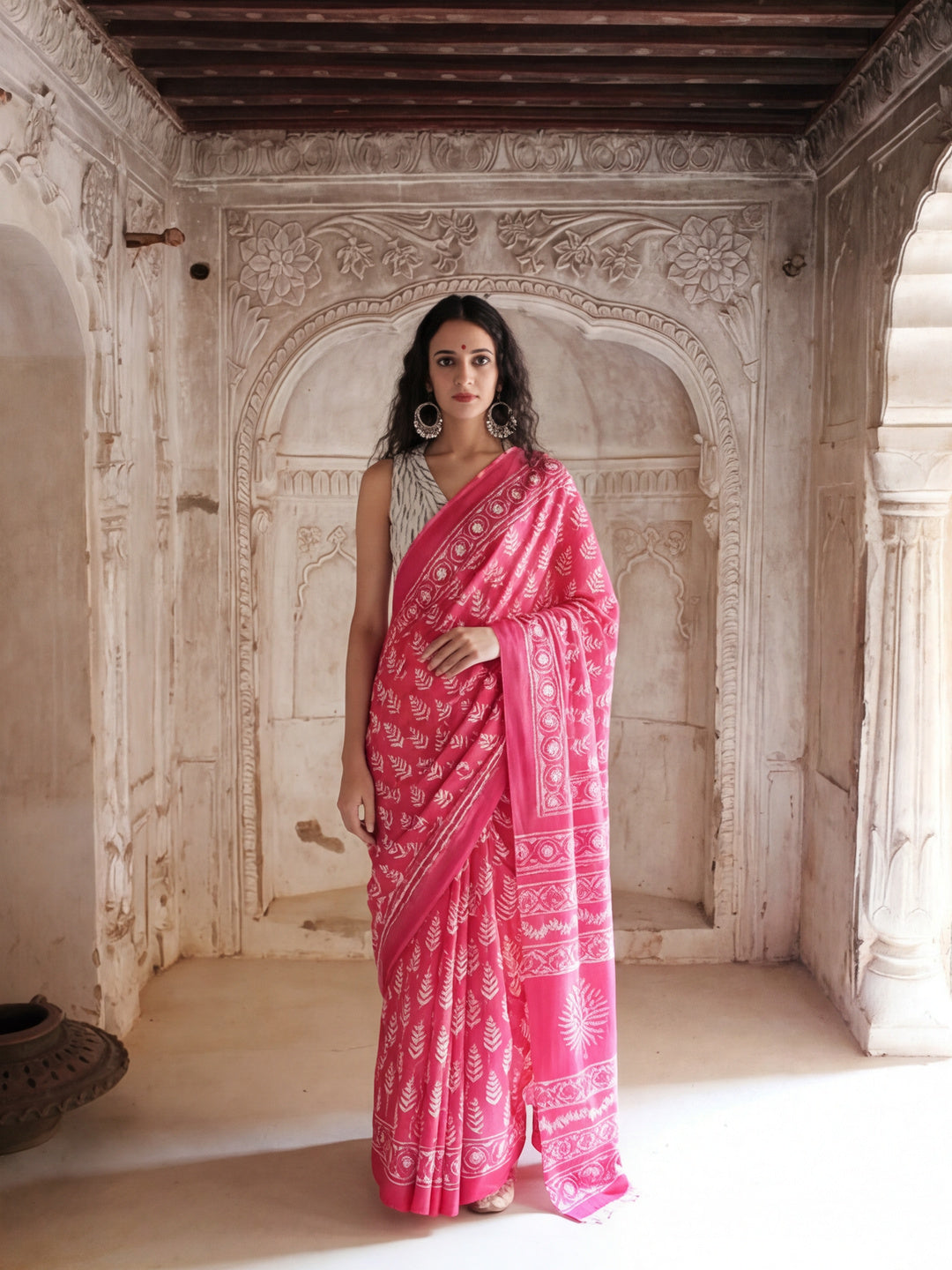 Floral Printed Pure Cotton Saree With Unstitched Blouse