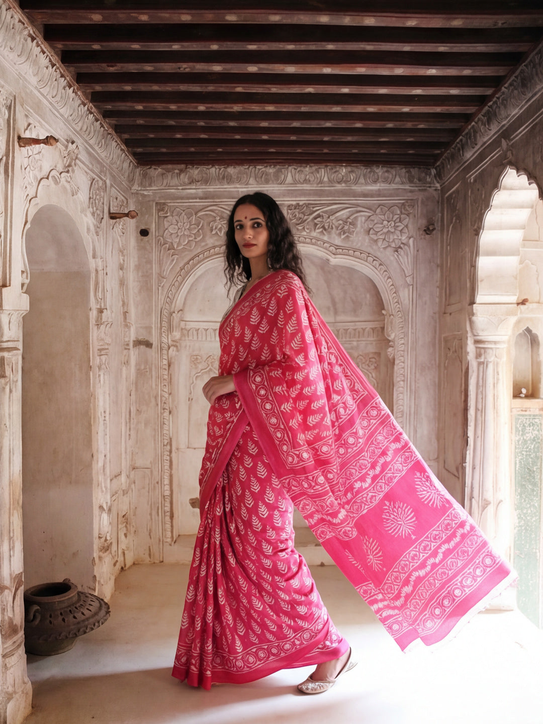Floral Printed Pure Cotton Saree With Unstitched Blouse