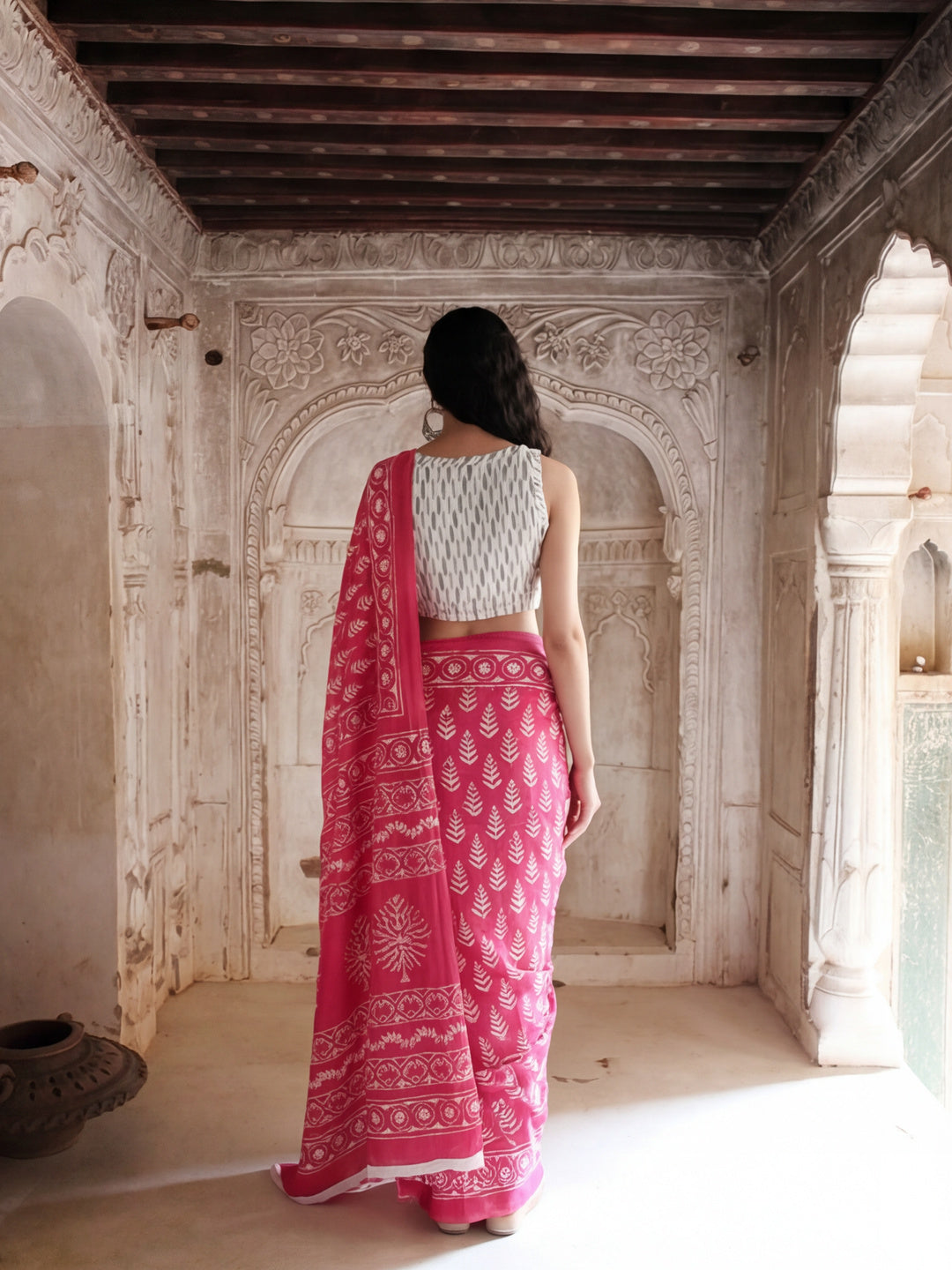 Floral Printed Pure Cotton Saree With Unstitched Blouse