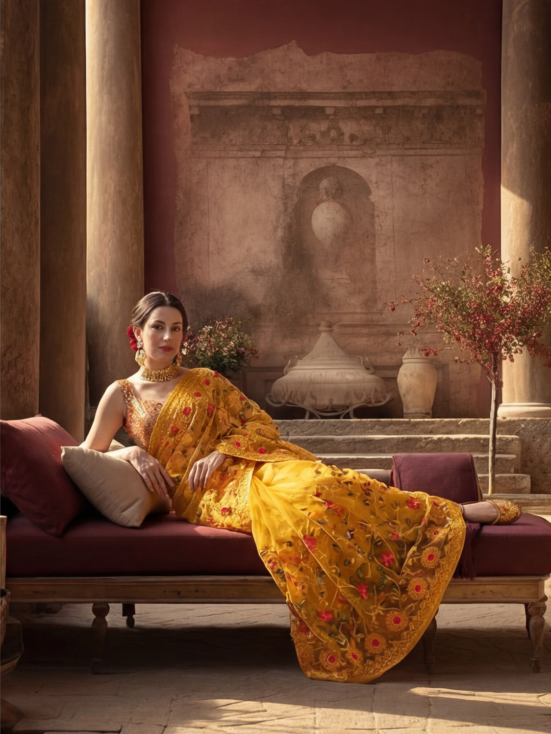 Party Wear Floral Embroidered Net Saree