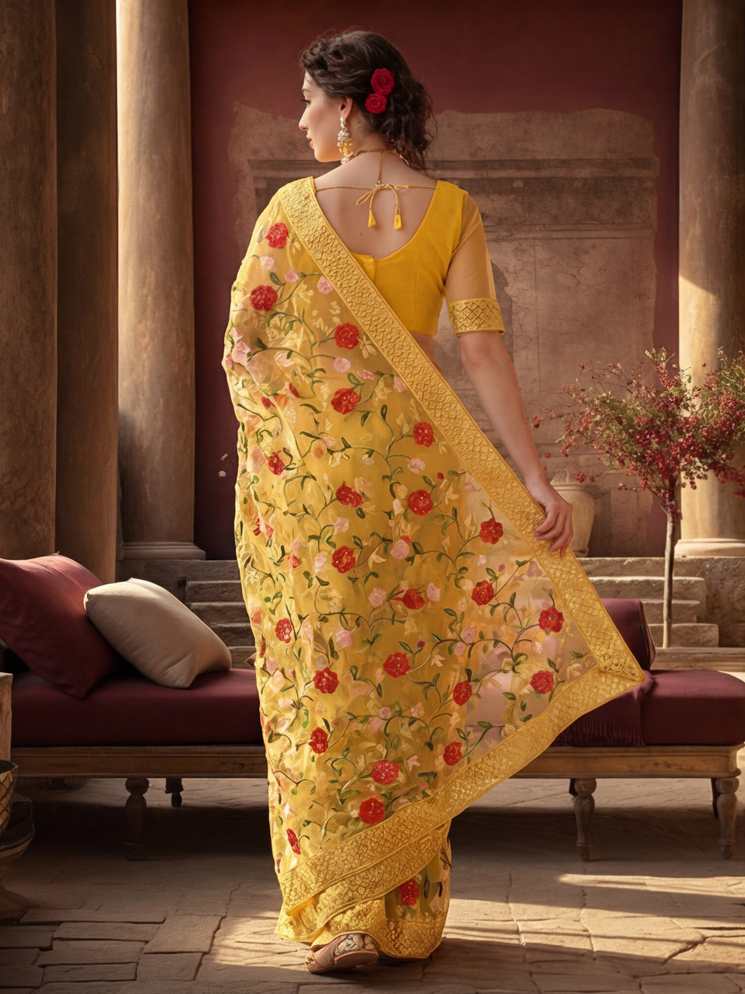 Heavy Floral Embroidered Net Party Wear Saree