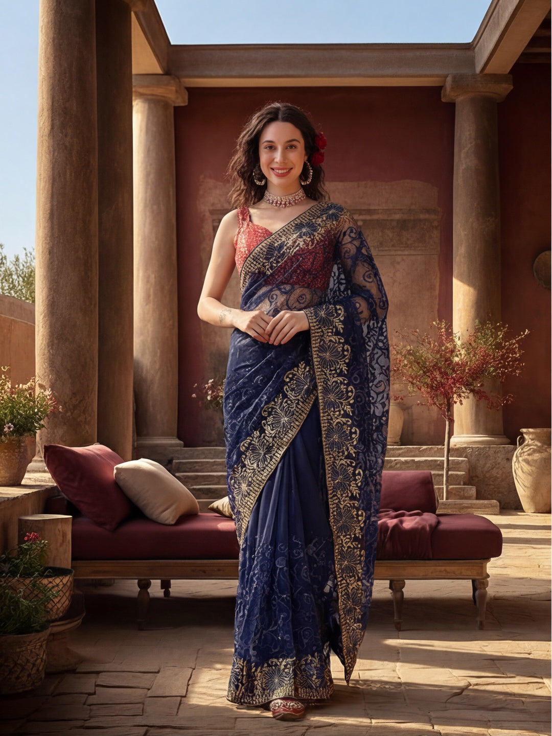 Heavy Floral Embroidered Net Party Wear Saree