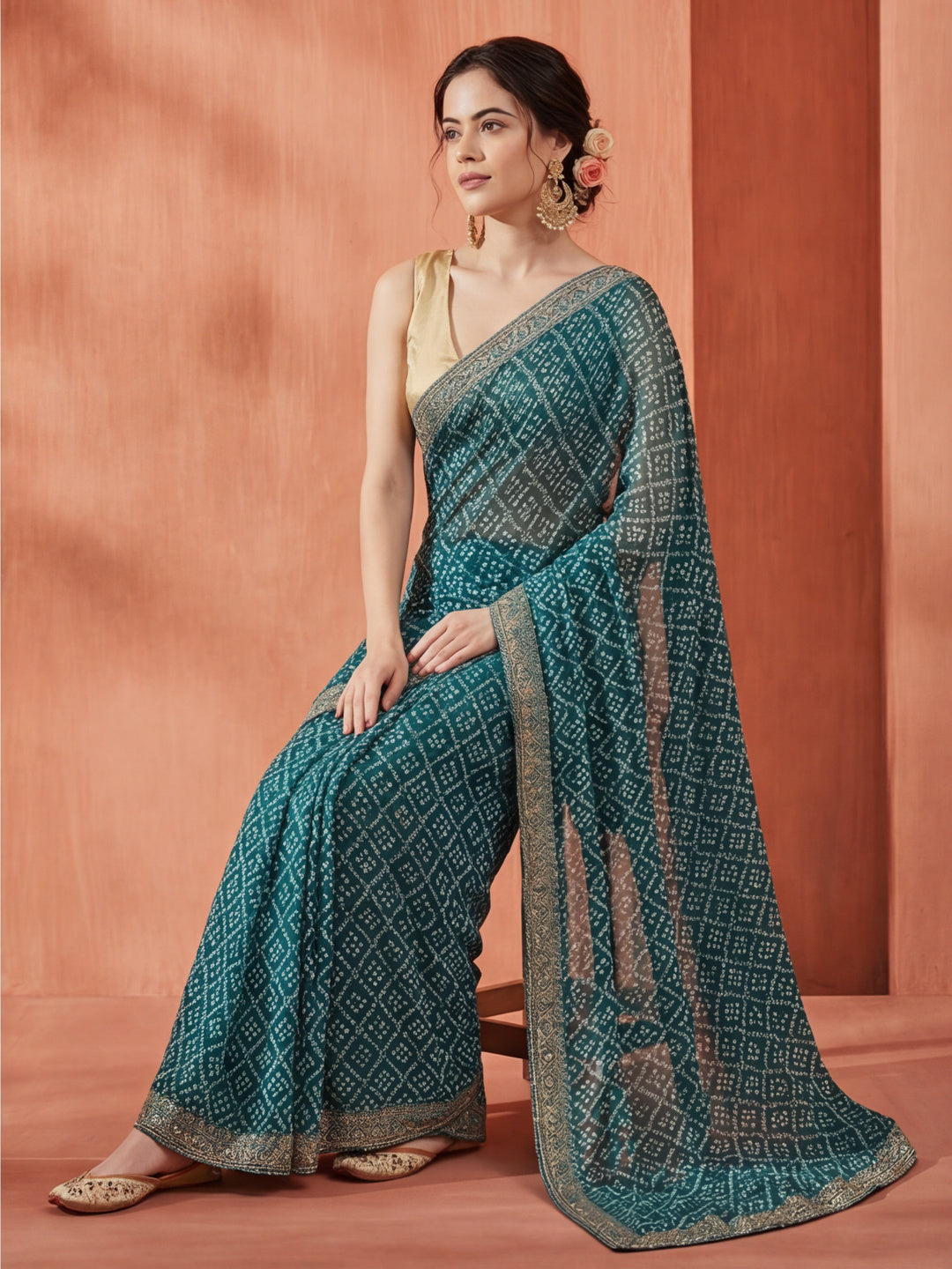 Embellished Pure Georgette Bandhani Saree