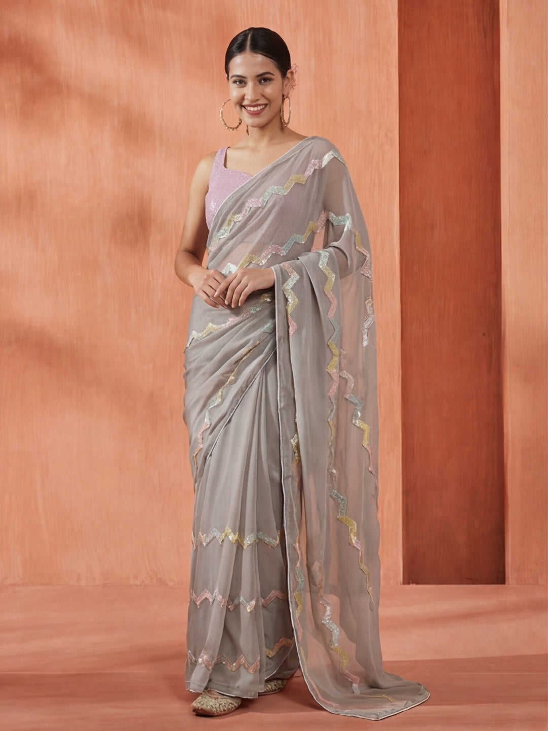 Pure Georgette Sequin Work Party Wear Saree