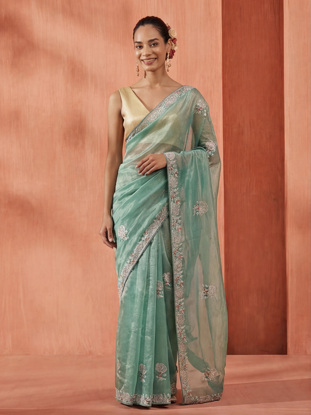 Golden Net Party Wear Sequin Work Saree