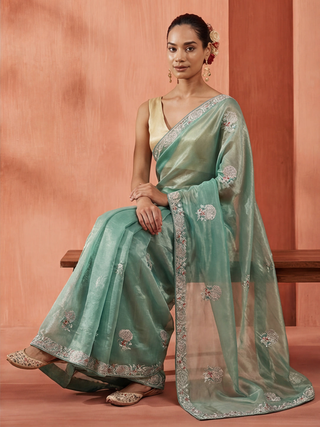 Golden Net Party Wear Sequin Work Saree