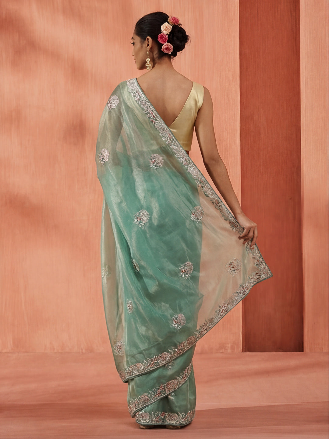 Golden Net Party Wear Sequin Work Saree