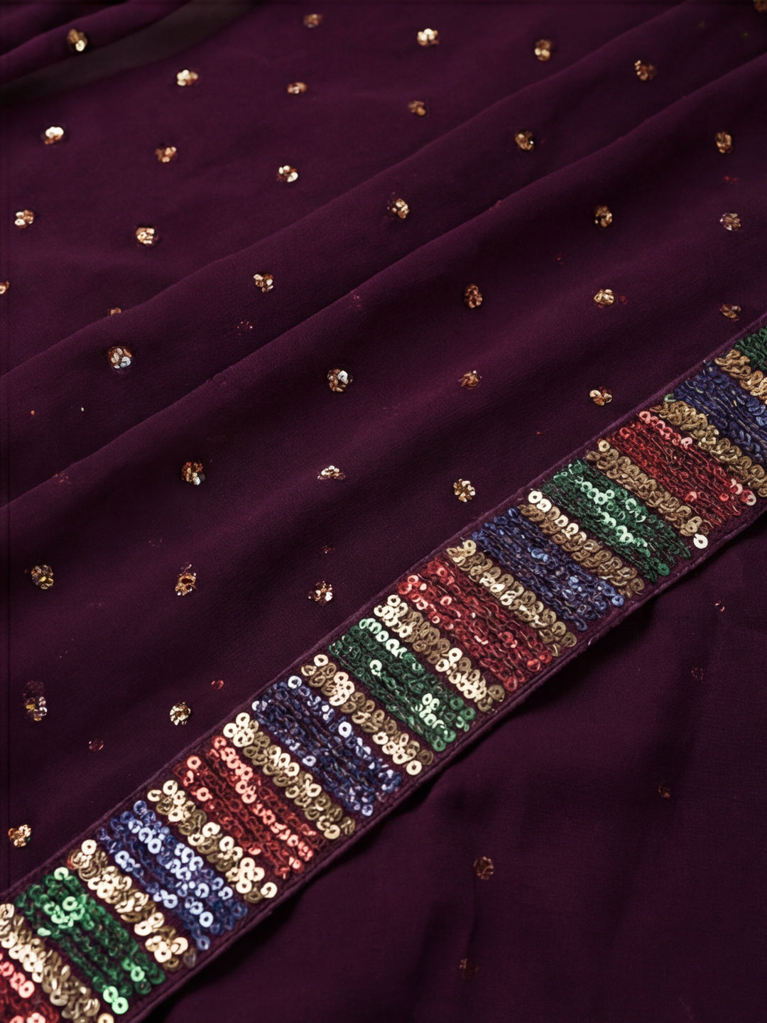 Party Wear Sequin Work Wine Georgette Saree