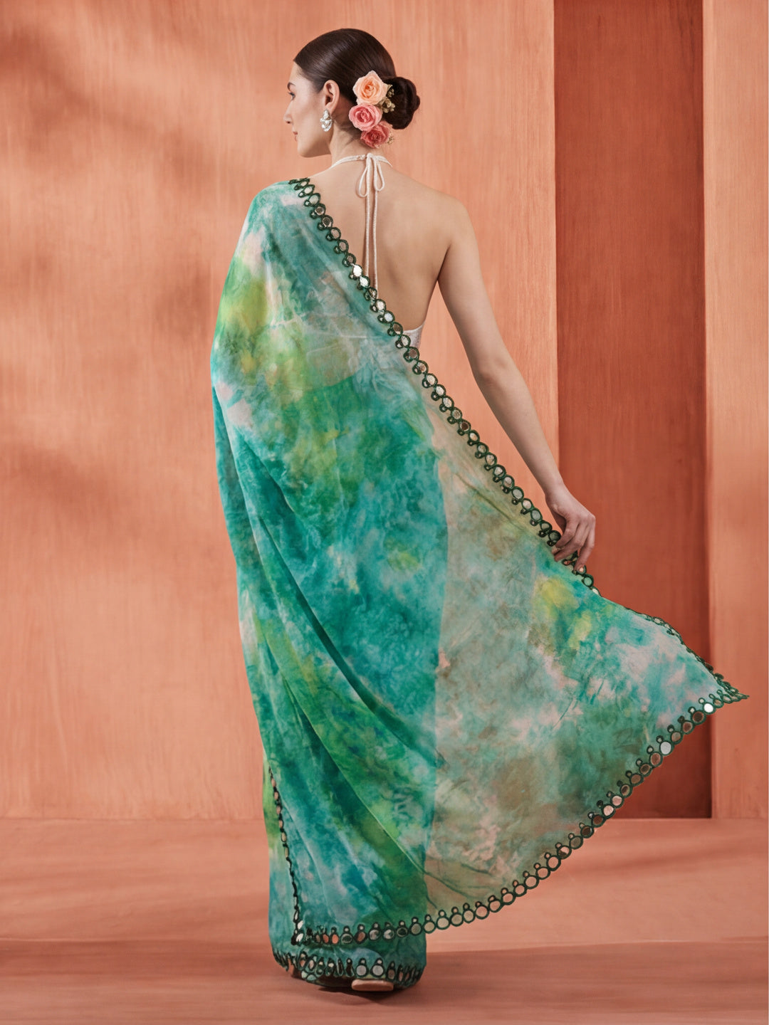 Pure Georgette Patola Mirror Green Tie-Dye Saree