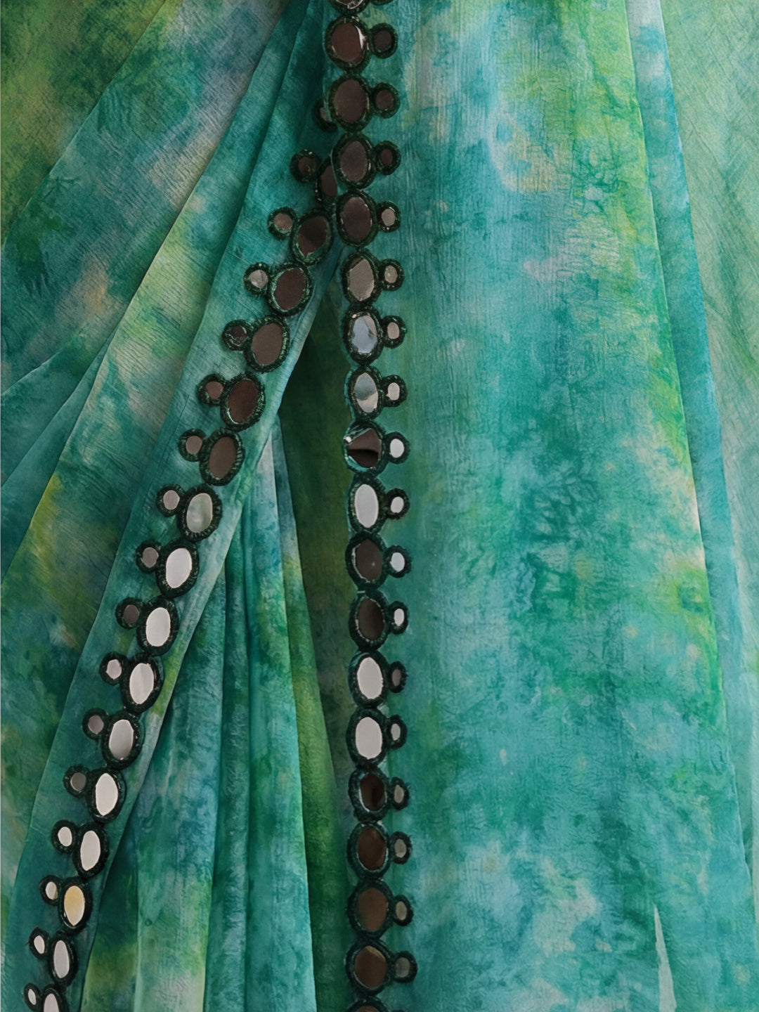 Pure Georgette Patola Mirror Green Tie-Dye Saree