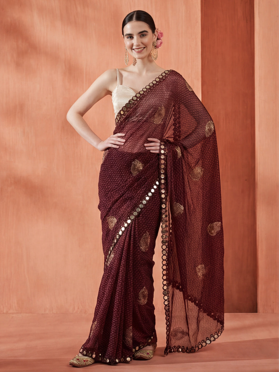 Pure Georgette Patola Mirror Foil Printed Violet Saree