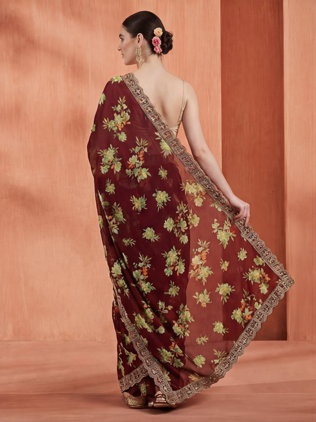 Floral Printed Party Wear Violet Saree