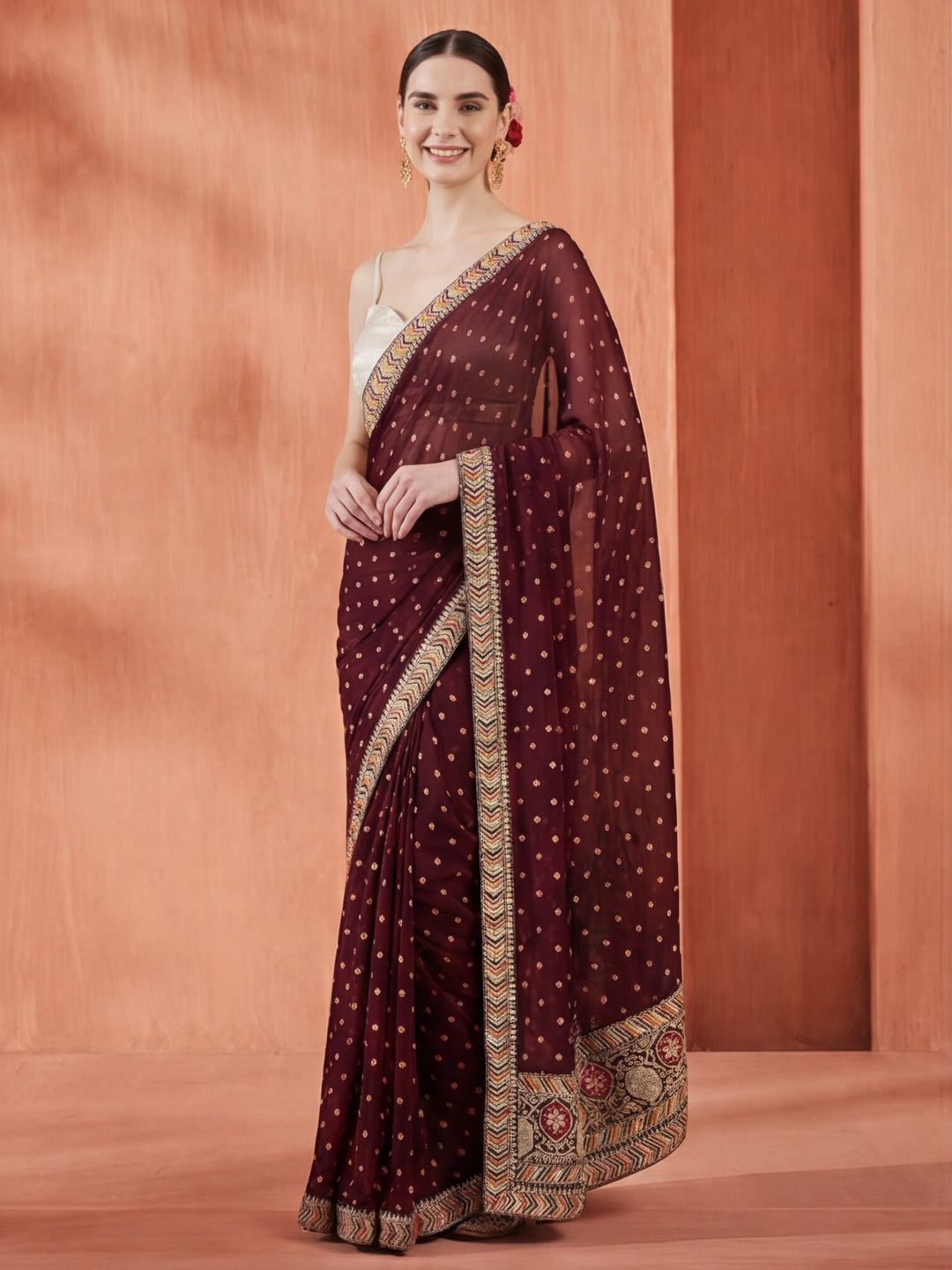 Violet Bandhani Embroidered Pure Georgette Saree