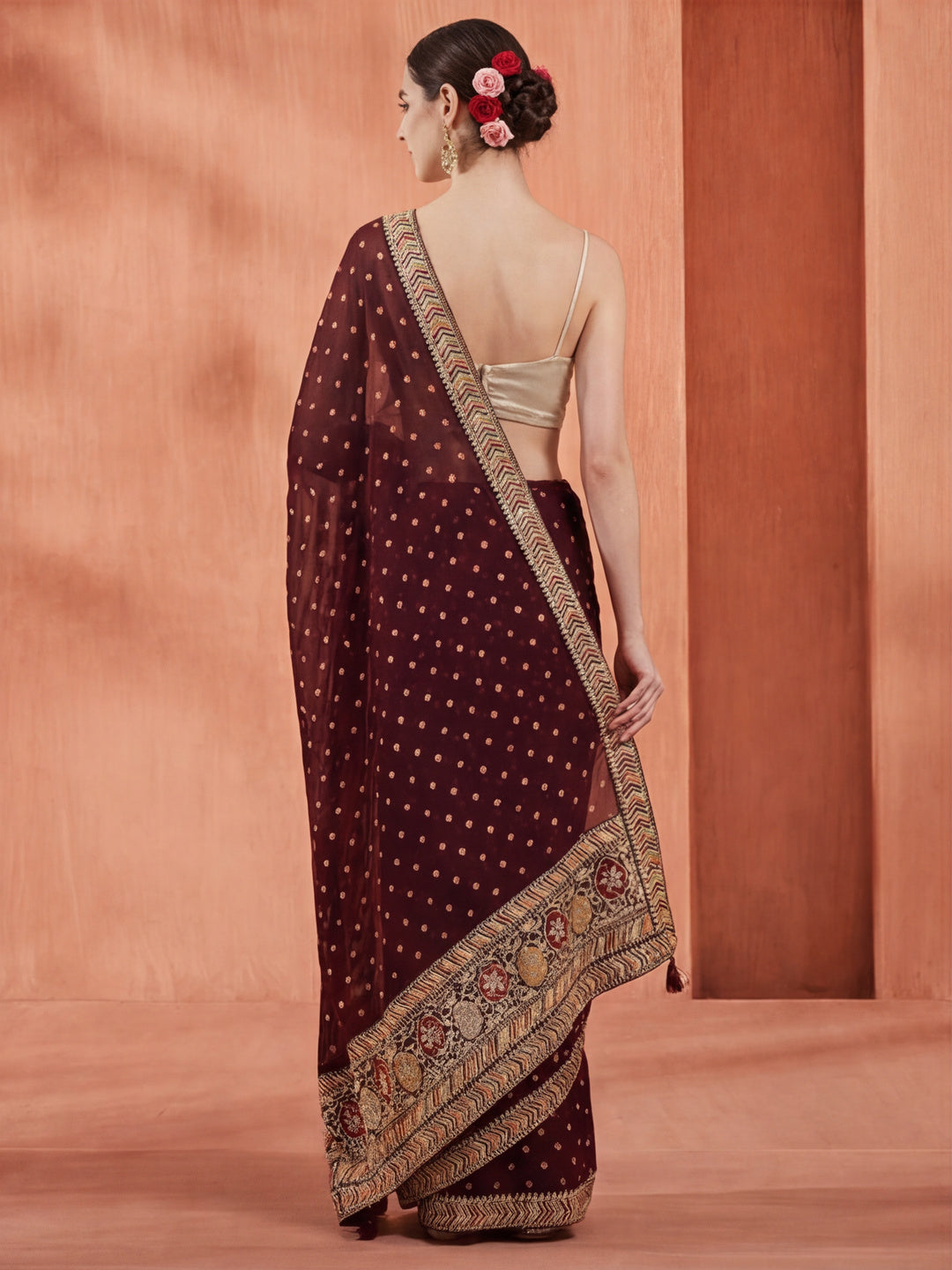 Violet Bandhani Embroidered Pure Georgette Saree