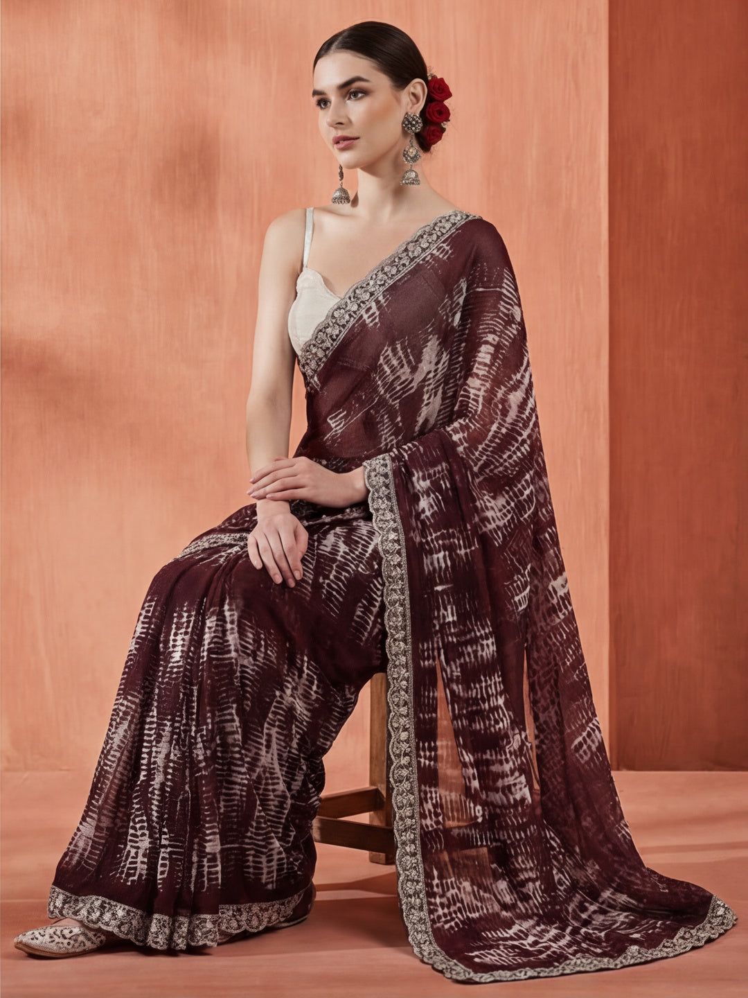 Violet Sequin Embroidered Pure Georgette Tie Dye Saree