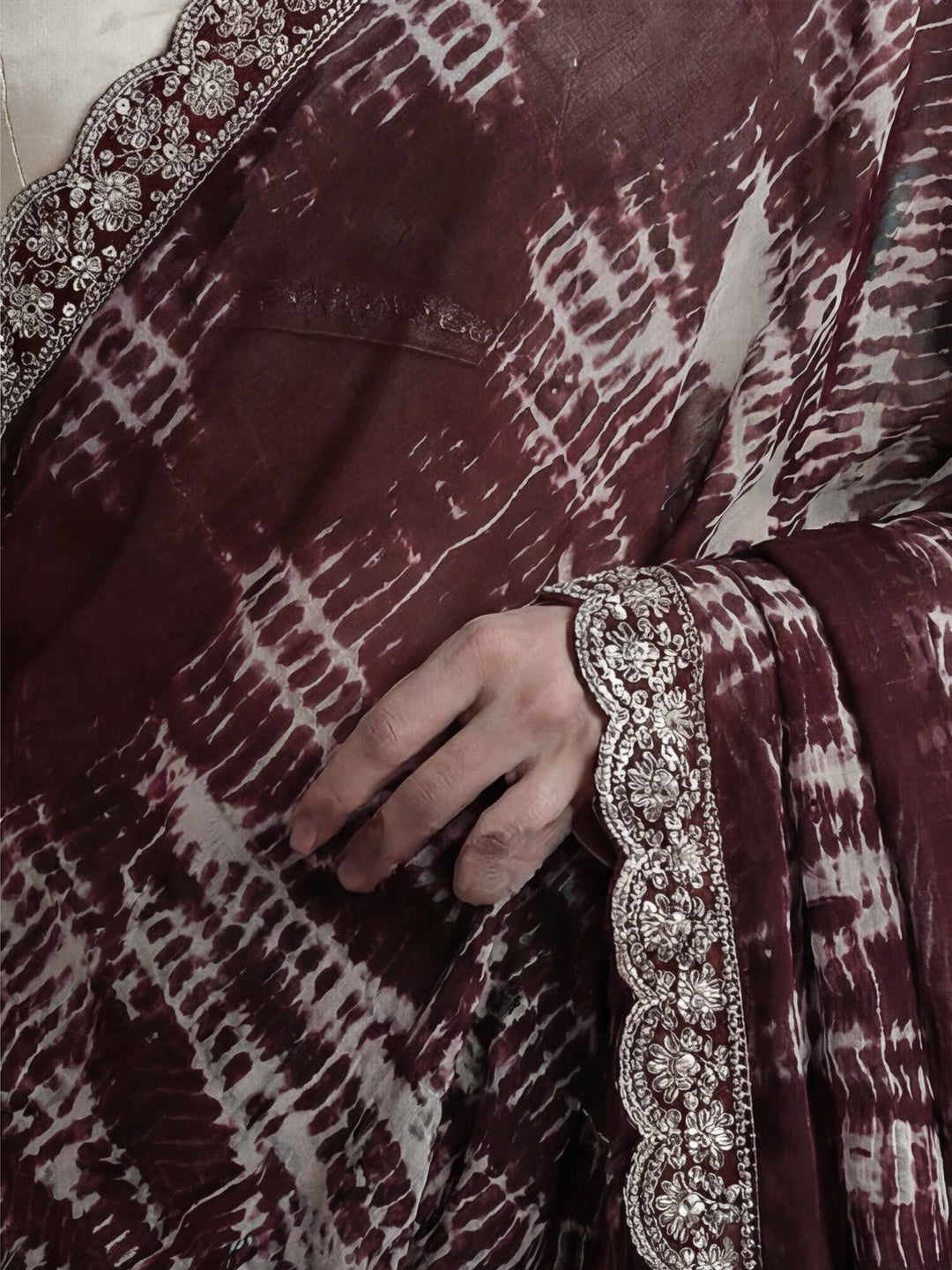 Violet Sequin Embroidered Pure Georgette Tie Dye Saree