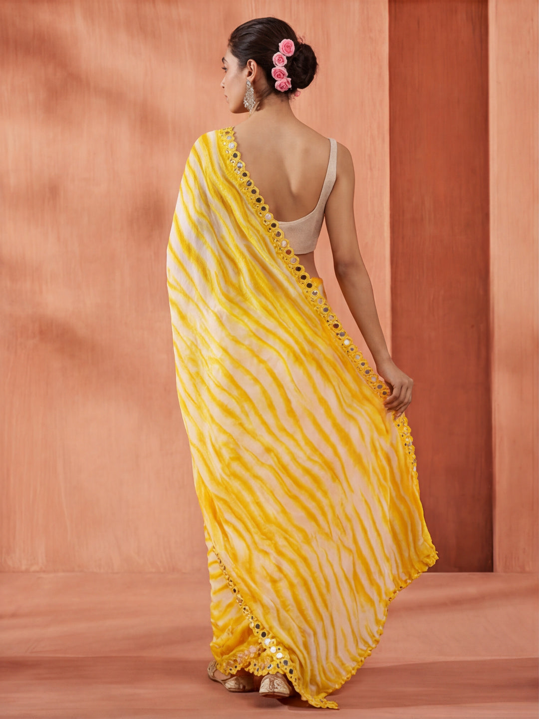 Pure Georgette Leheriya Mirror Work Saree