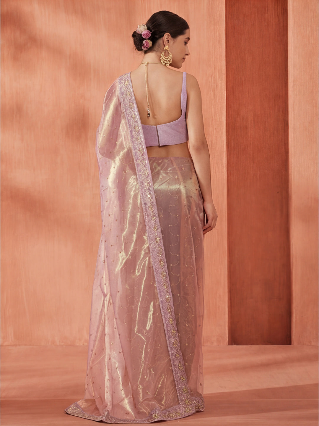 Pink Sequin Embroidered Net Party Wear Saree