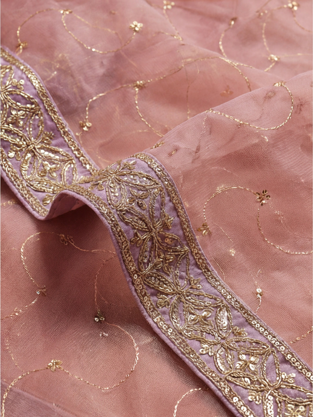 Pink Sequin Embroidered Net Party Wear Saree