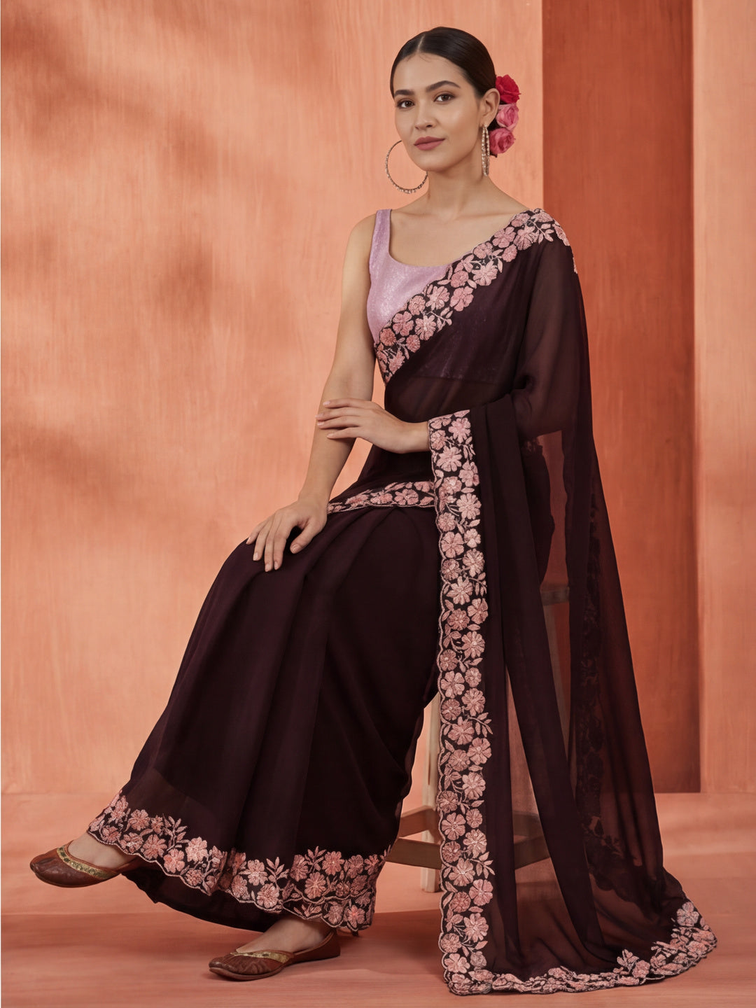 Pure Georgette Sequins Work Celebrity Style Saree