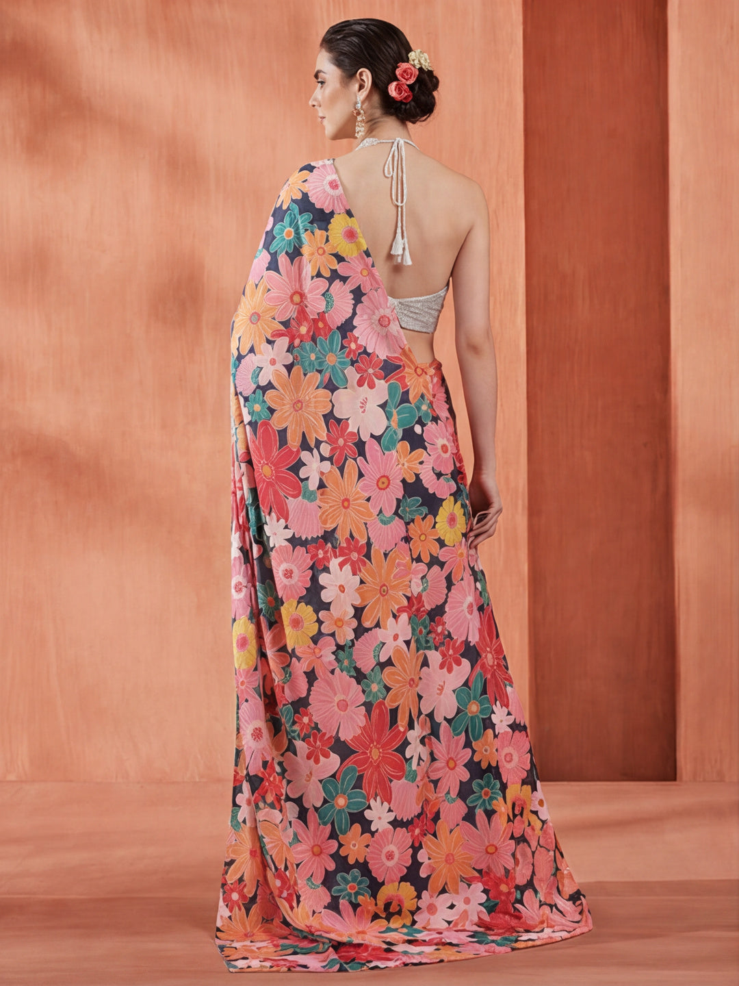 Floral Printed Japan Silk Saree