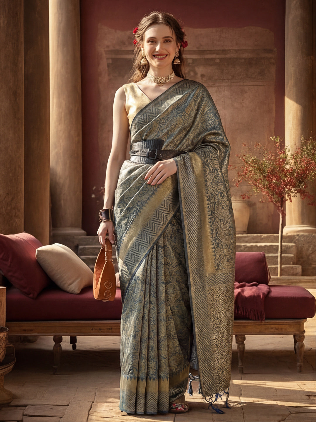 Heavy Banarasi Zari Woven Silk Blend Saree