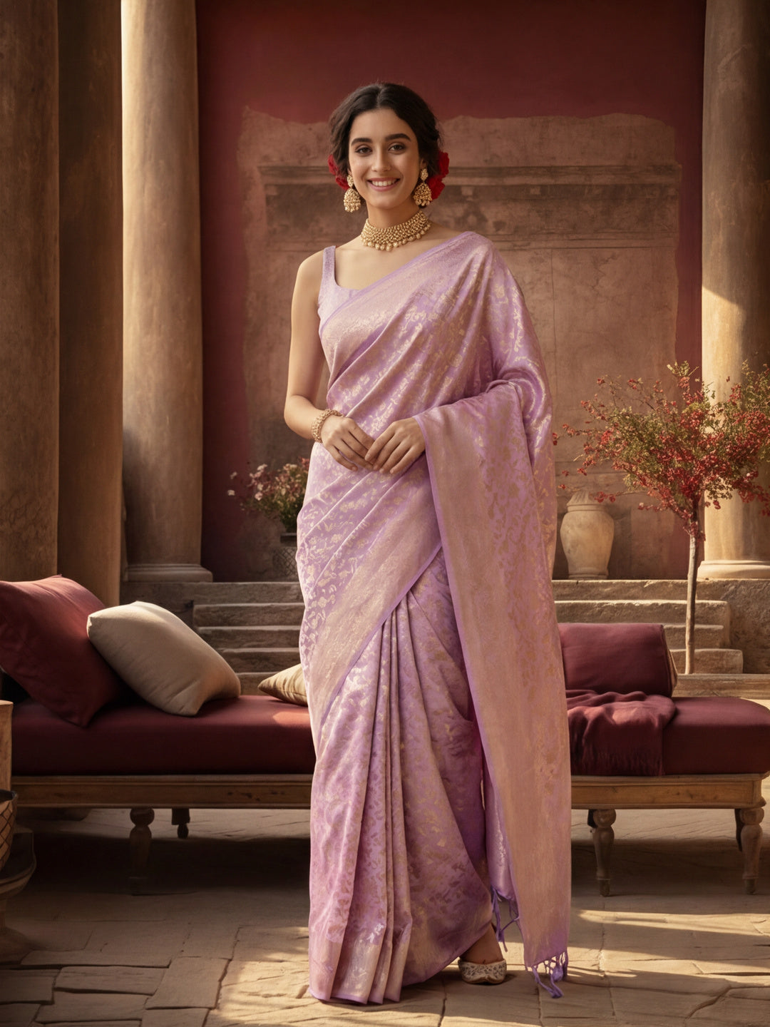 Exquisite Lavender Banarasi Silk Saree with Weaving Work