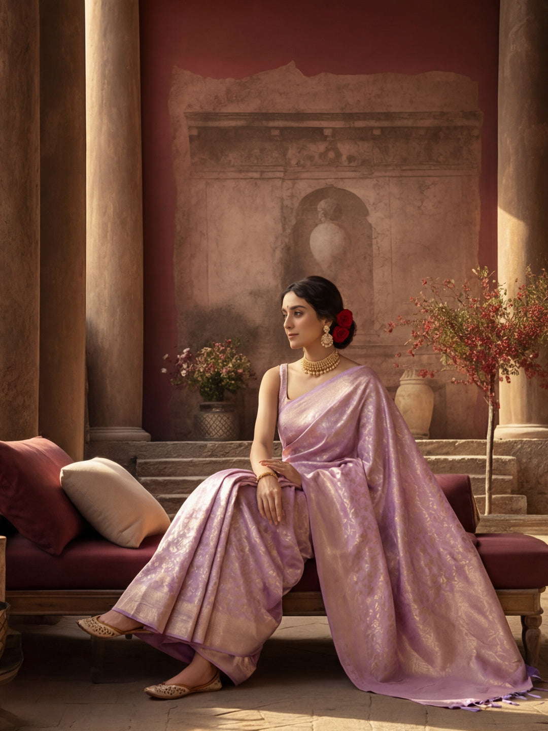 Exquisite Lavender Banarasi Silk Saree with Weaving Work