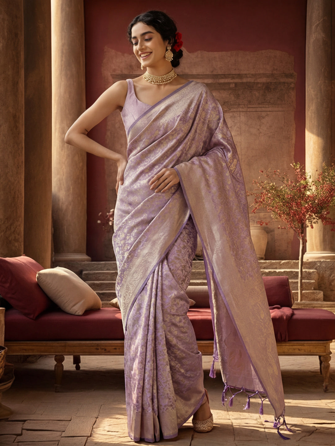 Lovely Light Violet Banarasi Silk Saree with Weaving Work
