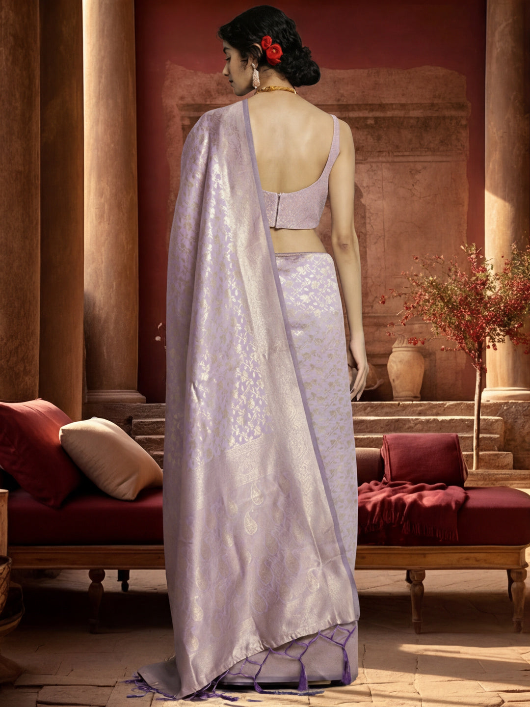 Lovely Light Violet Banarasi Silk Saree with Weaving Work