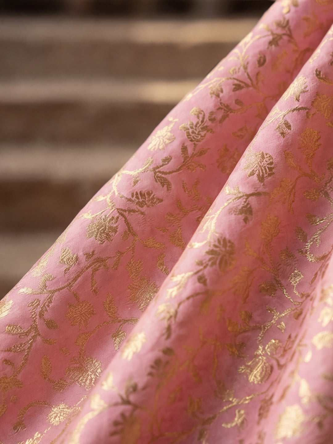 Feminine Baby Pink Banarasi Silk Saree with Weaving Work