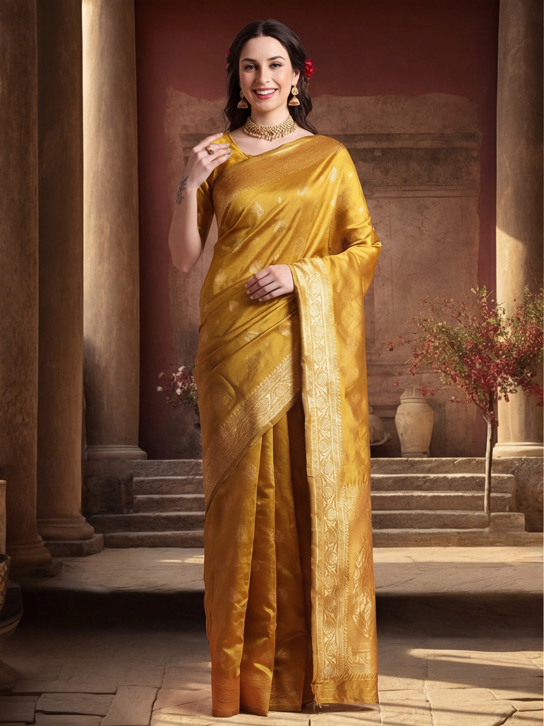 Heavy Banarasi Zari Woven Silk Blend Saree