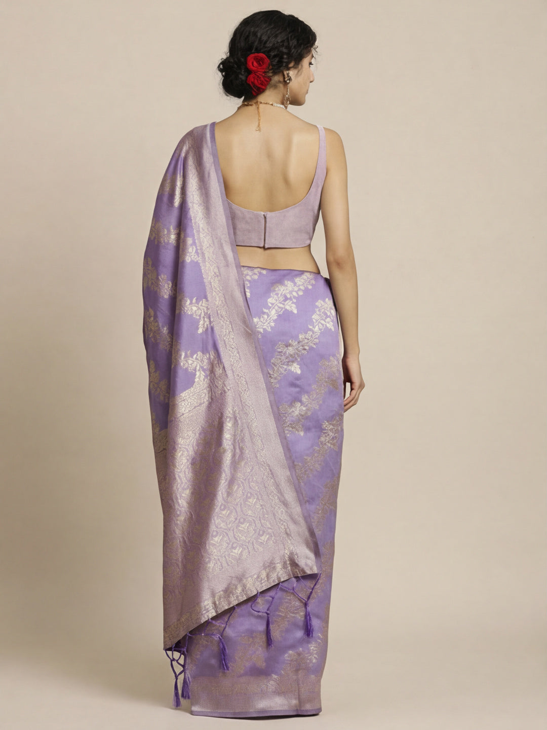 Lovely Lavender Banarasi Silk Saree with Weaving Work