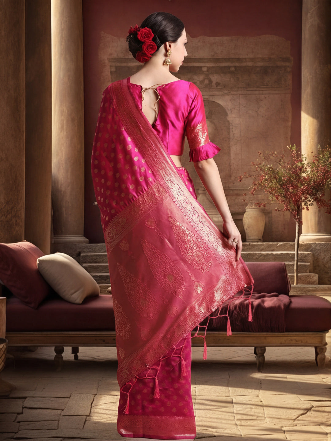 Heavy Banarasi Zari Woven Silk Blend Saree
