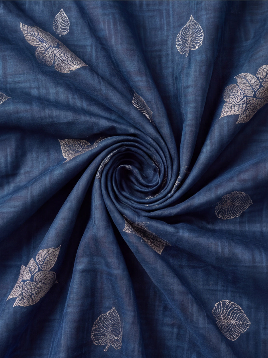 Women Blue Leaf Motif Woven Saree with Tassel Detail Pallu
