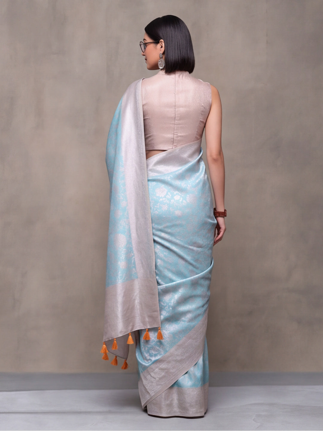 Women Aqua Blue Jacquard Woven Saree with Elegant Self Design and Rich Pallu