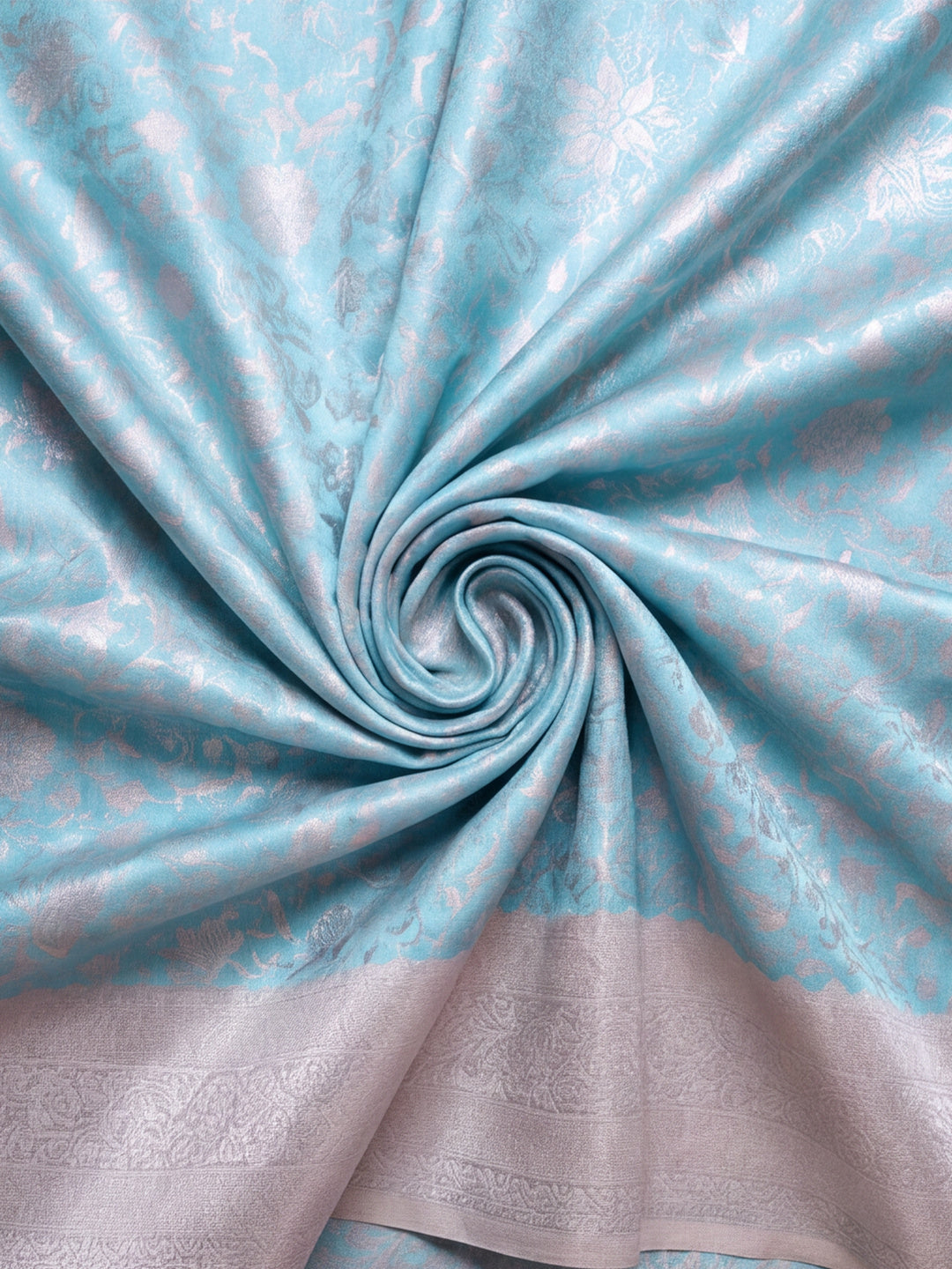 Women Aqua Blue Jacquard Woven Saree with Elegant Self Design and Rich Pallu