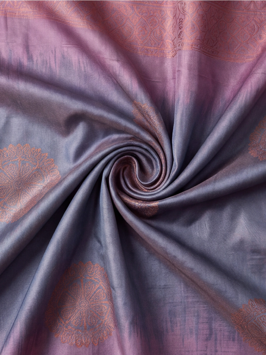 Women Grey Banarasi Jacquard Saree with Lavender Zari Woven Border and Tassel Pallu