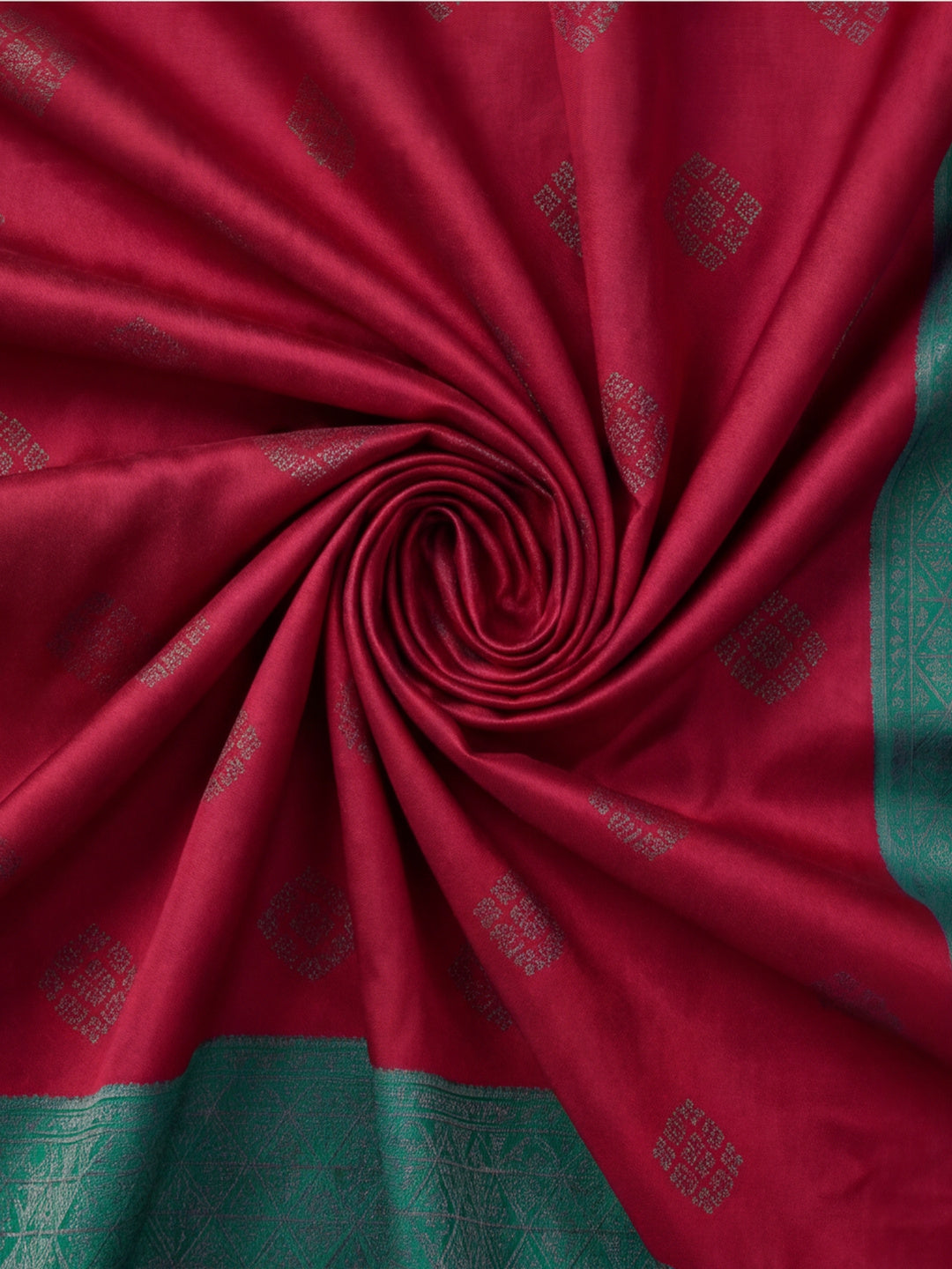 Women Magenta Banarasi Silk Blend Saree with Teal Green Zari Woven Border & Tassel Pallu